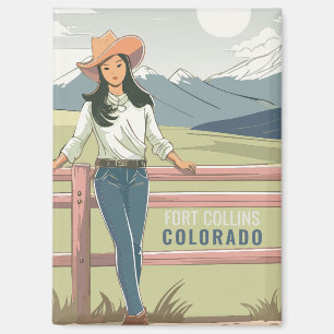 Pastel Cowgirl Mountain Landscape Tourist Travel Magnet