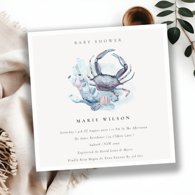 Pastel Crab Coral Nautical Baby Shower Invite (Creator Uploaded)