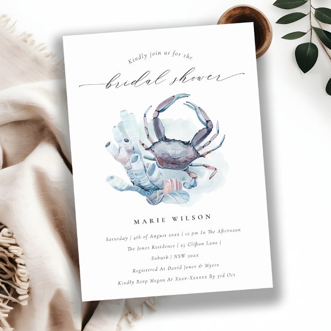 Pastel Crab Coral Nautical Bridal Shower Invite (Creator Uploaded)