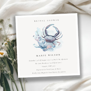 Pastel Crab Coral Nautical Bridal Shower Invite