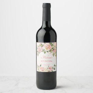 Pastel cream blush pink roses personalised wine label