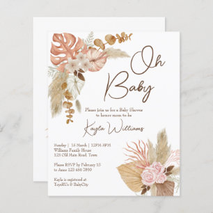 Pastel cream dried flowers boho budget invitation