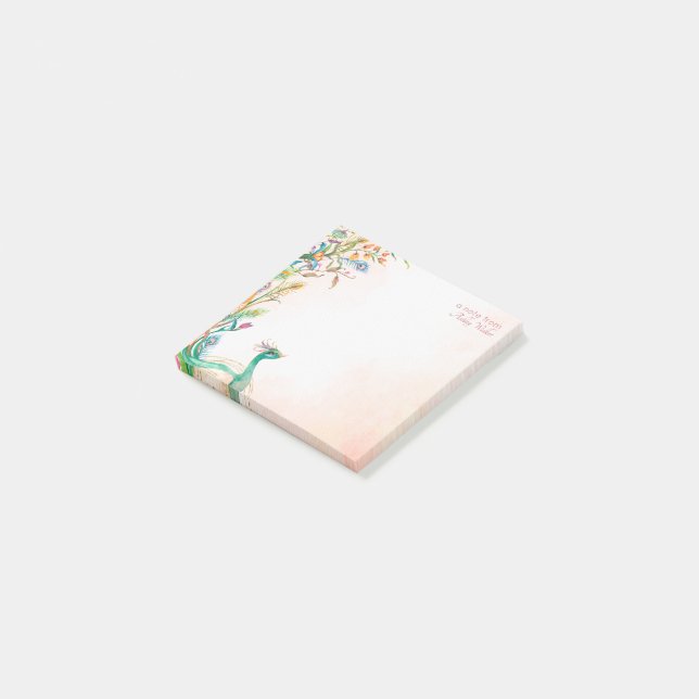 Pastel cream floral peacock template post-it notes (Angled)