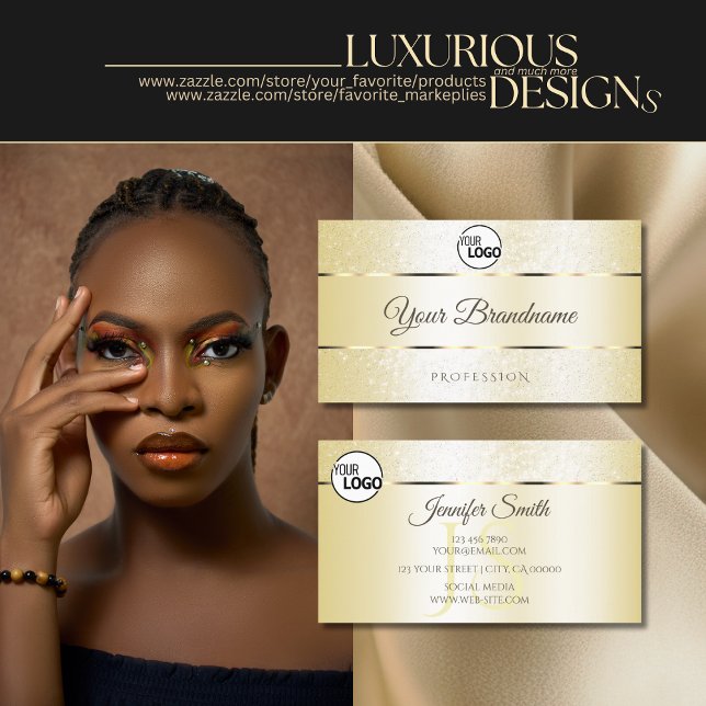 Pastel Cream Golden Sparkle Glitter Logo Initials Business Card (Creator Uploaded)