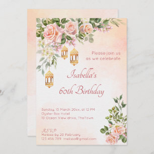 Pastel cream pink roses with Moroccan lanterns  Invitation