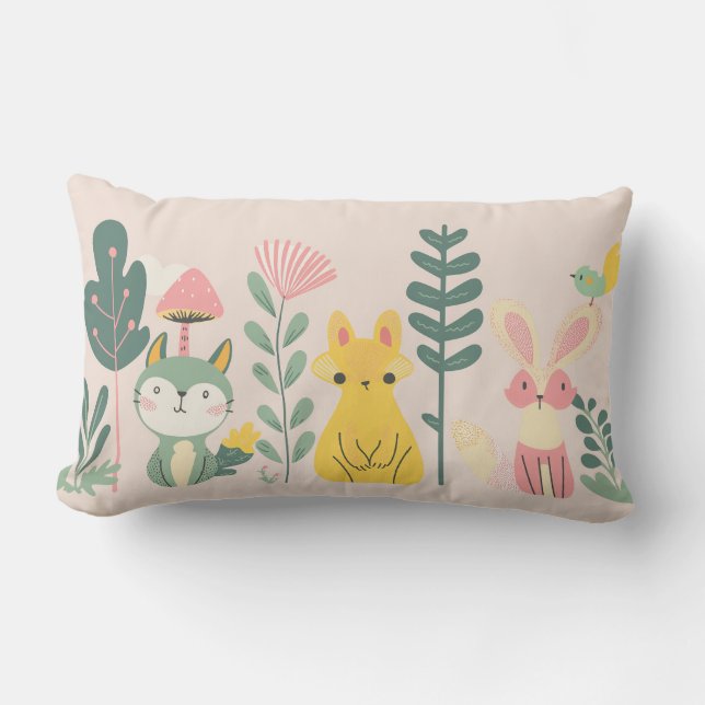 Pastel creatures with plants lumbar cushion (Front)