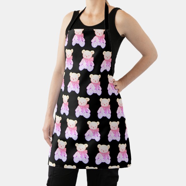 Pastel Creepy Cute Teddy Bear Seamless Pattern on  Apron (Insitu)