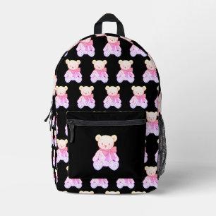 Pastel Creepy Cute Teddy Bear Seamless Pattern on Printed Backpack