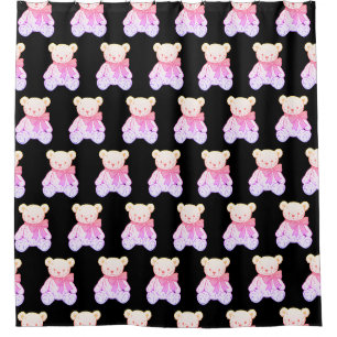 Pastel Creepy Cute Teddy Bear Seamless Pattern on Shower Curtain