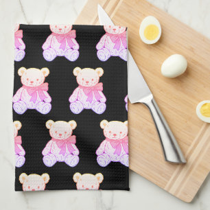 Pastel Creepy Cute Teddy Bear Seamless Pattern on Tea Towel