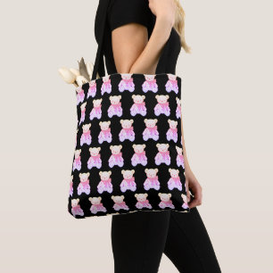 Pastel Creepy Cute Teddy Bear Seamless Pattern on Tote Bag