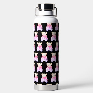 Pastel Creepy Cute Teddy Bear Seamless Pattern on Water Bottle