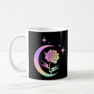 Pastel Crescent Moon Rose Celestial Floral Mug