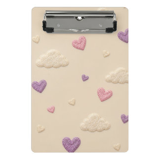Pastel Crochet Hearts and Fluffy Clouds Pattern Mini Clipboard