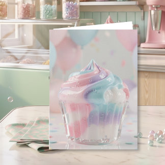 Pastel Crystal Cupcake Birthday  Card