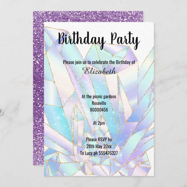 PASTEL CRYSTAL GLITTER BIRTHDAY INVITATION (Front/Back)
