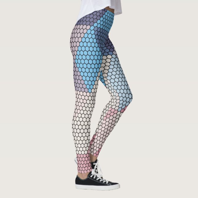 pastel cubes and hexagons pattern background leggings (Right)