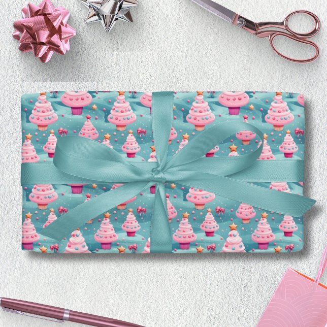Pastel Cupcake Christmas Trees Wrapping Paper (Pastel Cupcake Christmas Trees Wrapping Paper)