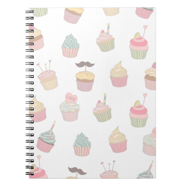 Pastel Cupcake Pattern Dessert Baking Lovers Notebook (Front)