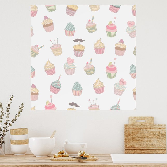 Pastel Cupcake Pattern Dessert Baking Lovers Poster (Creator Uploaded)