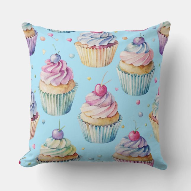 Pastel Cupcake Pattern Throw Pillow (Front)