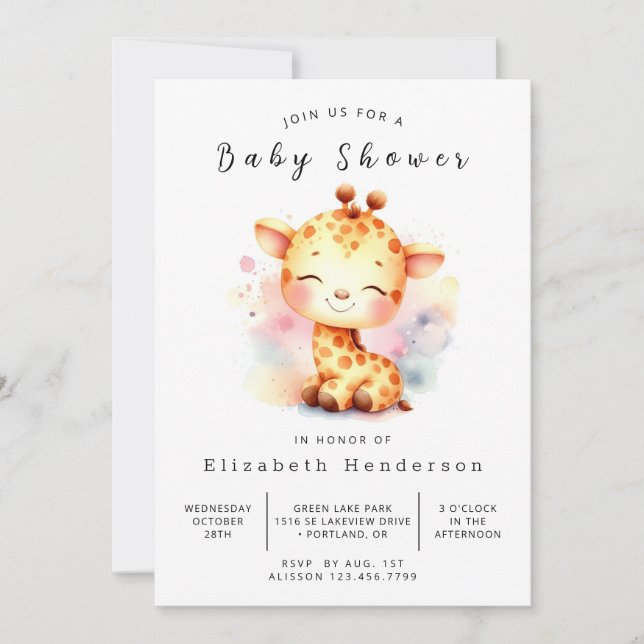 Pastel Custom Giraffe Baby Shower  Invitation (Front)