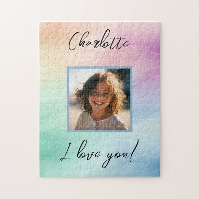 Pastel Custom Photo "I Love You" Personalised Name Jigsaw Puzzle (Vertical)