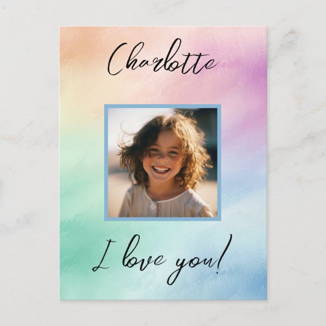 Pastel Custom Photo "I Love You" Personalised Name Postcard (Front)