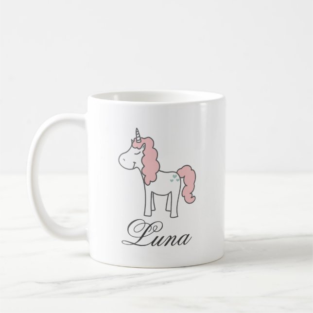 Pastel Custom Unicorn Rose Floral Cute Pink  Coffee Mug (Left)