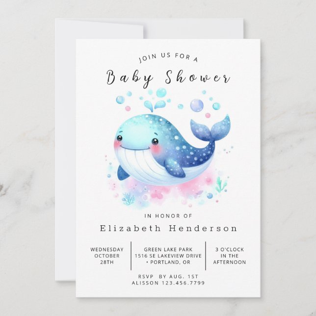 Pastel Custom Whale Baby Shower Invitation (Front)
