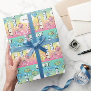 Pastel Cute Baby Polka Dot 🦉 Owls Wrapping Paper