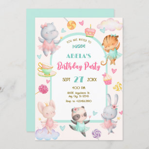 Pastel cute ballerina birthday  invitation