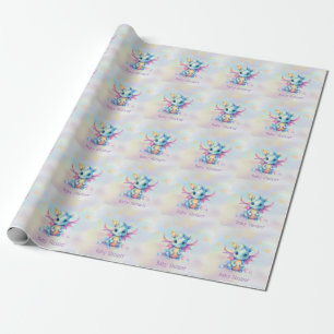 Pastel Cute Dragon Girl Baby Shower Wrapping Paper