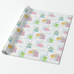Pastel Cute Dragons And Rainbows Wrapping Paper