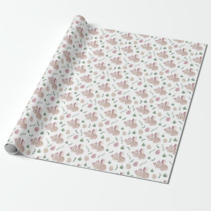 Pastel Cute Dragons Foliage Pattern Wrapping Paper