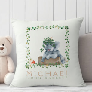 Pastel cute green leaf floral elephant hamster cushion