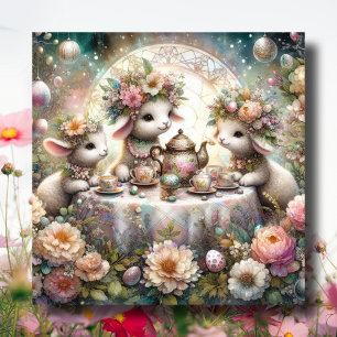 Pastel Cute Lamb Easter Tea Party Holiday Card