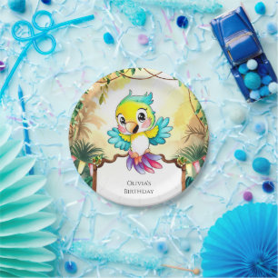 Pastel Cute Parrot Birthday Paper Plate
