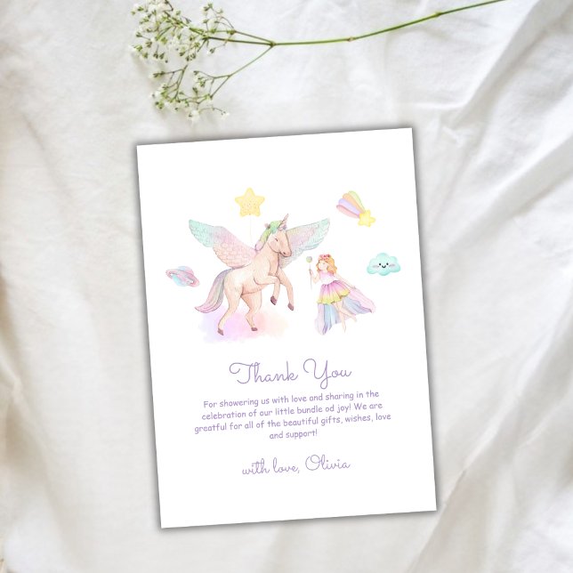 Pastel Cute Princess Unicorn Baby Shower Thank You Card (Pastel Cute Princess Unicorn Baby Shower Thank You Card)