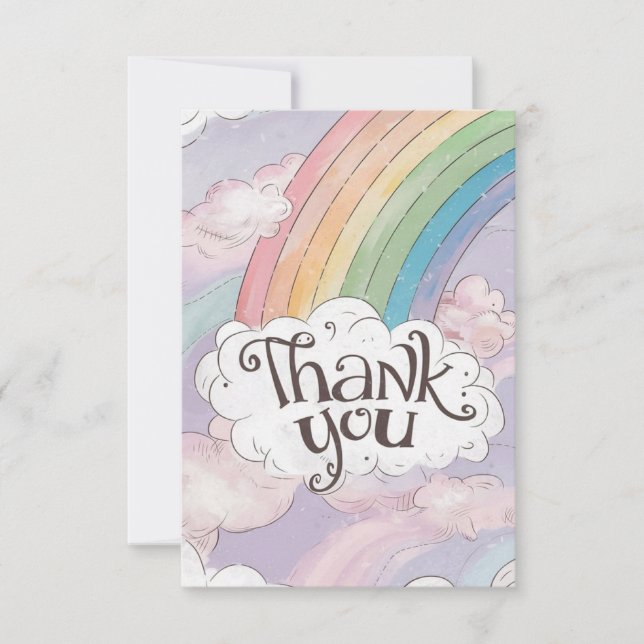 Pastel Cute Rainbow and Clouds Thank You Card (Front)