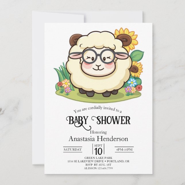Pastel Cute Sheep Baby Shower Invitation (Front)