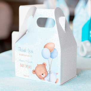 Pastel cute teddy bear with balloons baby shower favour box