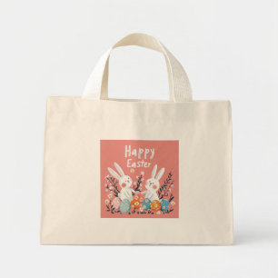 Pastel Cute Two Bunny Illustration Tote Bag