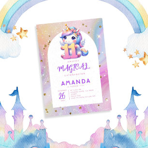 Pastel Cute Unicorn Girl 11th Birthday Invitation