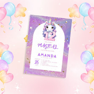 Pastel Cute Unicorn Girl 12th Birthday Invitation