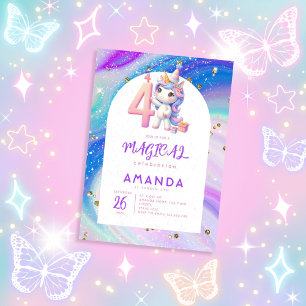 Pastel Cute Unicorn Girl 4th Birthday Invitation