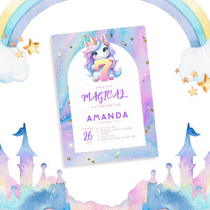 Pastel Cute Unicorn Girl 7th Birthday Invitation
