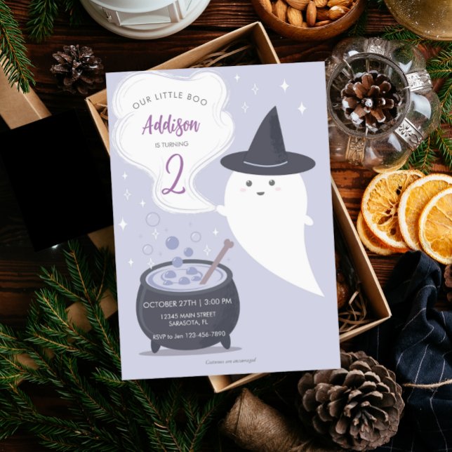 Pastel Cute Witch Ghost Halloween Birthday Invitation (Creator Uploaded)