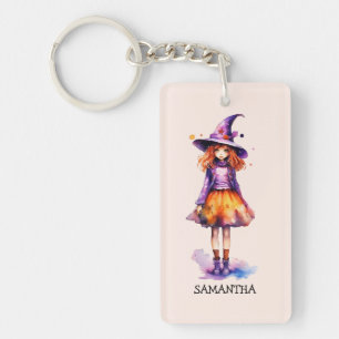 Pastel Cute Witch Girl - Halloween Aesthetic (2) Key Ring