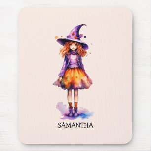 Pastel Cute Witch Girl - Halloween Aesthetic (2) Mouse Pad